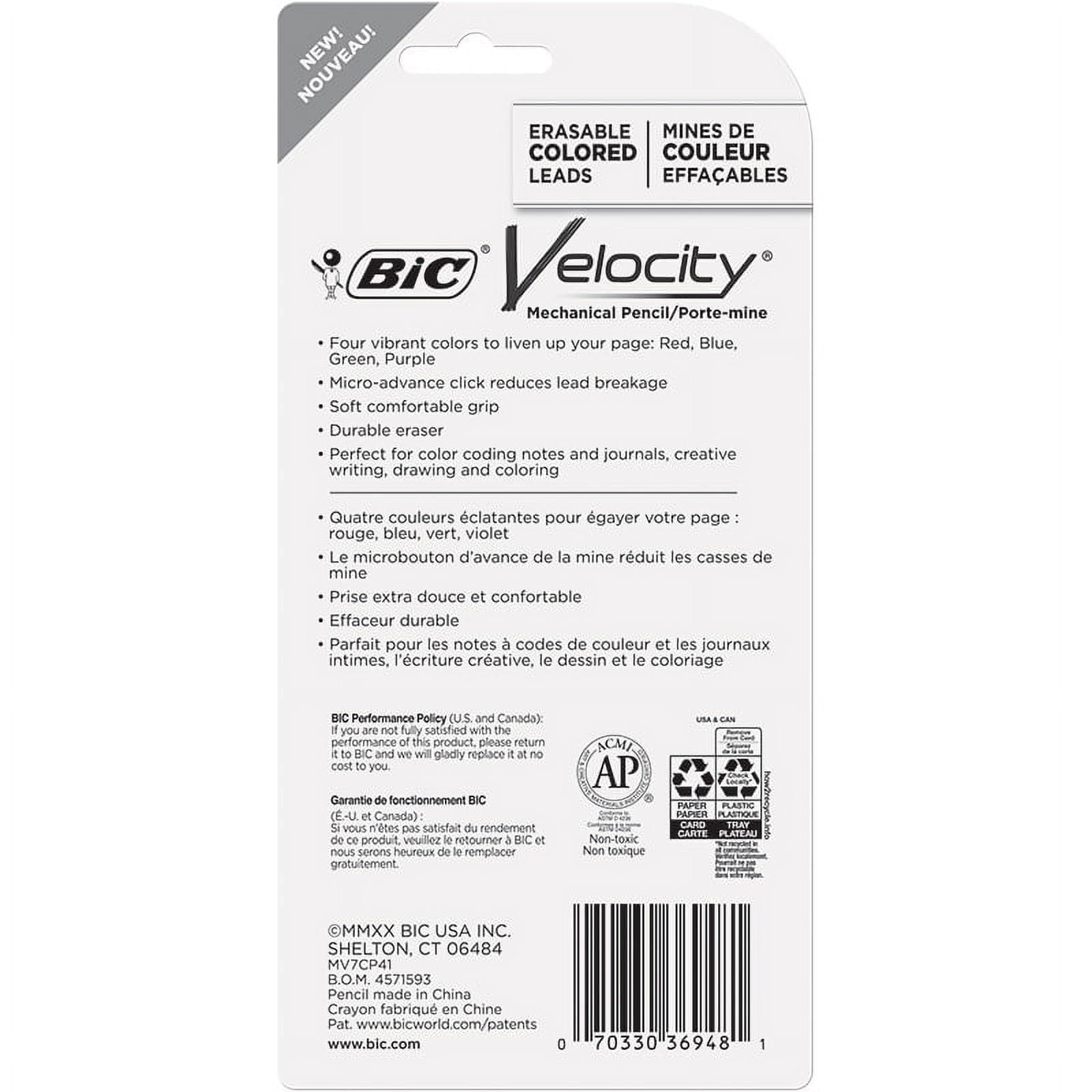 BIC Velocity Mechanical Pencil with Colored Leads, 0.7 mm, 6 Vibrant Assorted Colors
