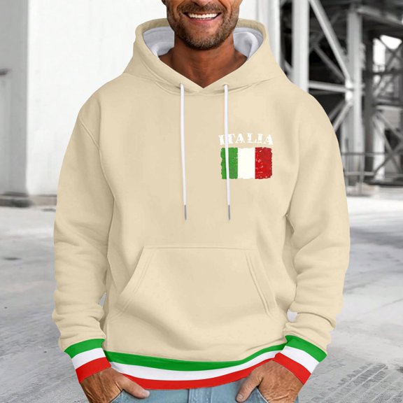 CONZONE Mens Casual Hoodies Long Sleeve Pullover Hoodie for Men Italian Flag Graphic Hooded Sweatshirts With Pocket