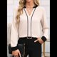 thumbnail image 4 of Blusas Elegantes e Informales de Larga con Cuello en V y Bloques de Color para Mujer, Ropa de Moda de Otoño. Albaricoque S, 4 of 10