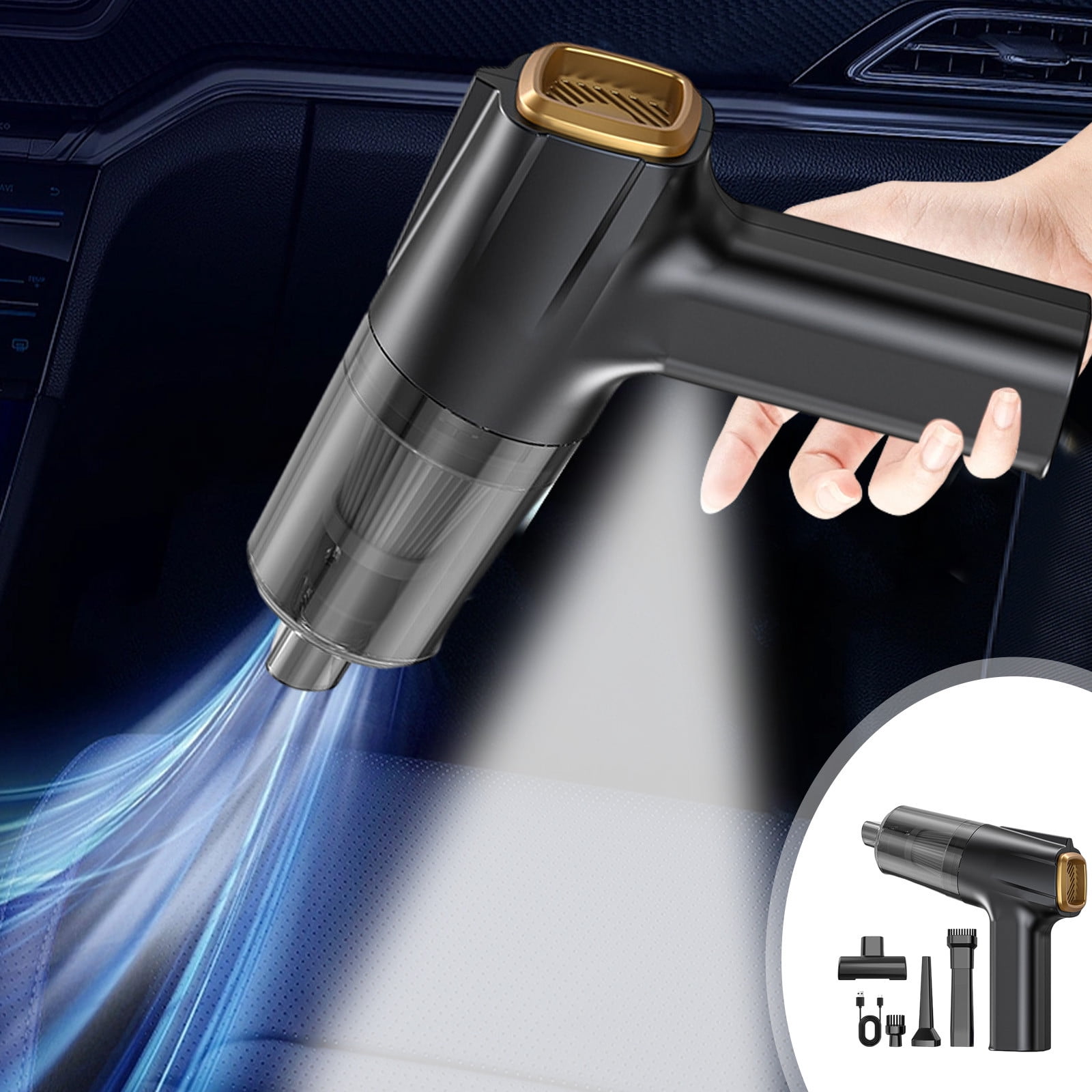 COM1950s Wireless Car Vacuum Cleaner Mini Vacuum, Wireless Handheld Car Vacuum Cleaner Rechargeable, Strong Suction, 3 In1 Buster & Blower & Hand Pump, Dry Use for Car, Keyboard
