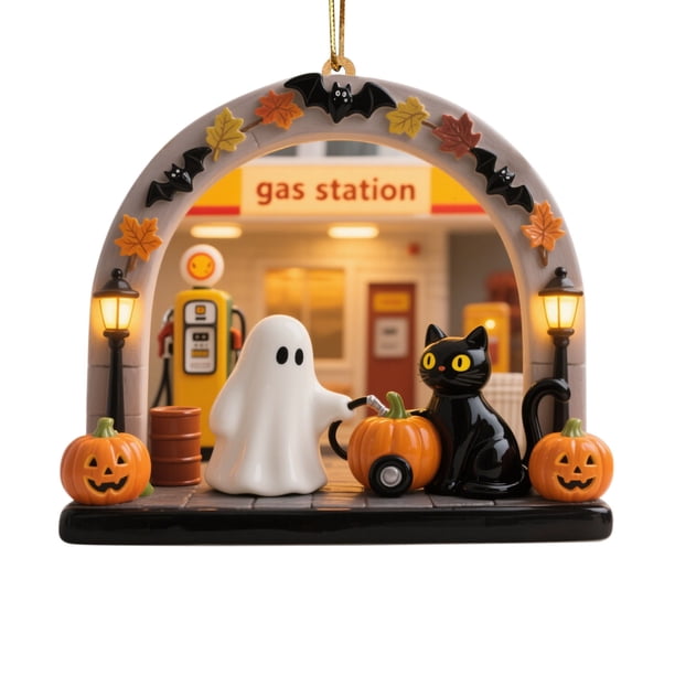 Uuiauoio Halloween Ghost Ornaments Spooky Cute Hanging Decor for Home Holiday Party Tree Decoration with Lantern and Black Cat Theme