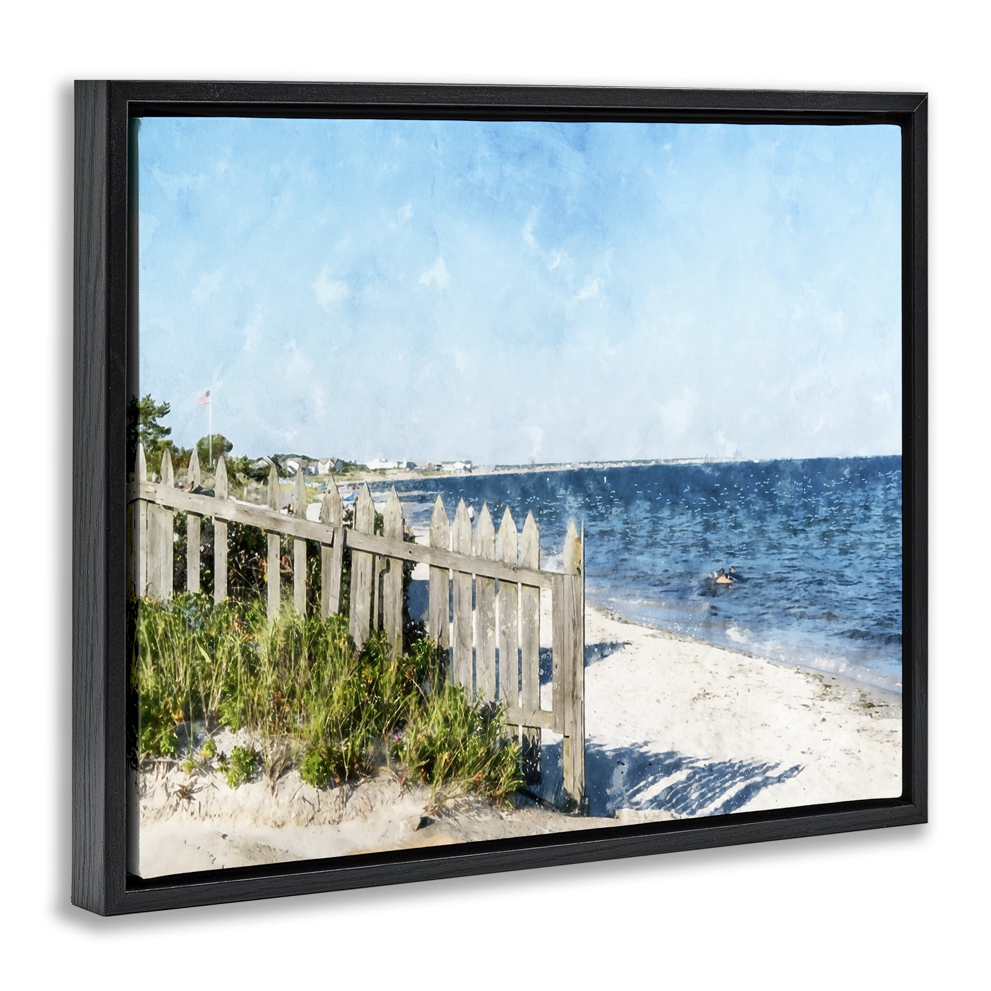 Stupell Industries Beach Pickets View Black Framed Floater Canvas Wall Art, design by Kim Curinga