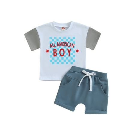 

4th of July Toddler Baby Boy Outfit Short Sleeve USA Print T Shirt Top+ Shorts Independence Day Set