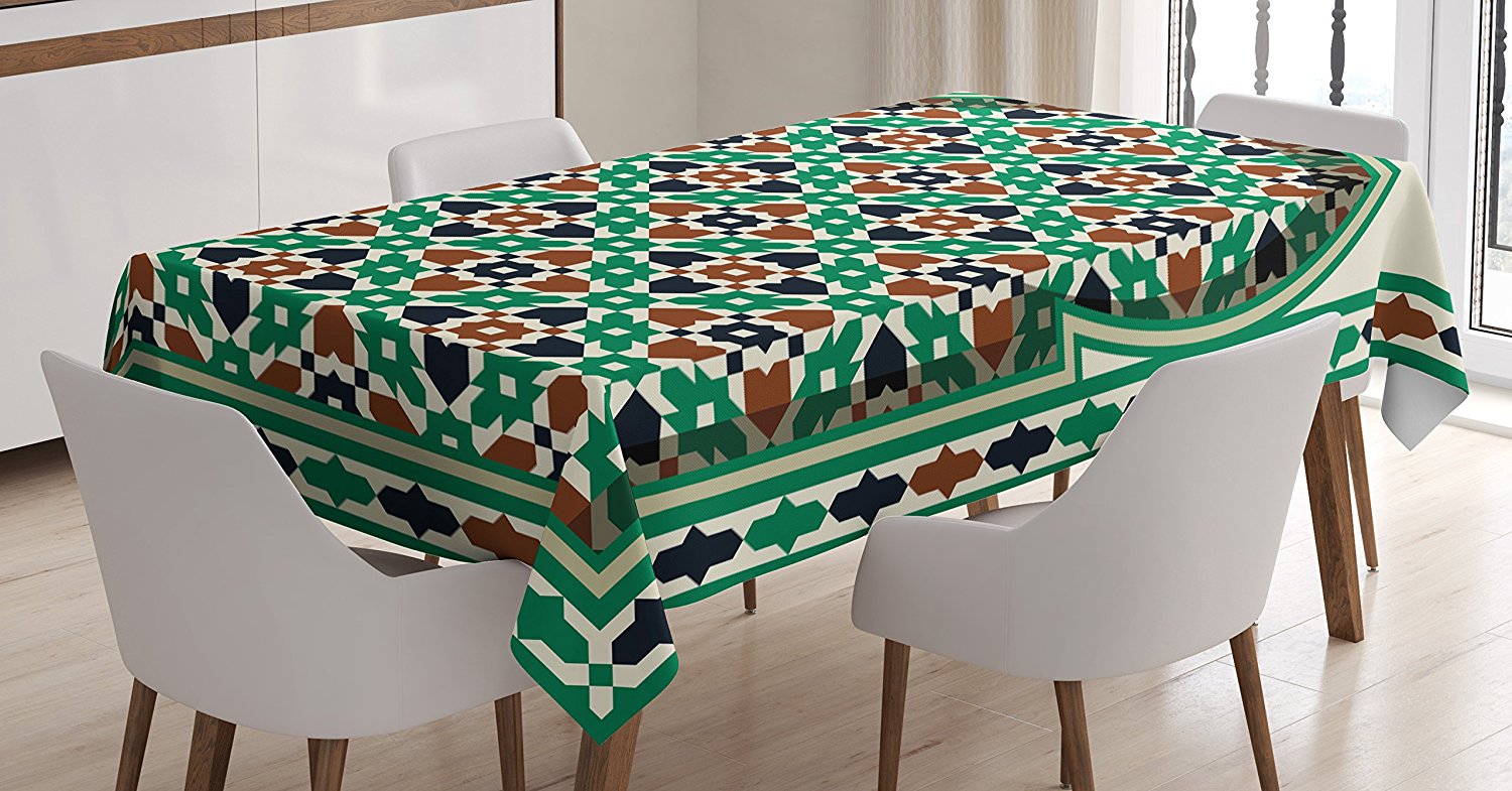 Moroccan Tablecloth Decor by , Middle Eastern Moroccan Arch with Medieval Floral Details Retro