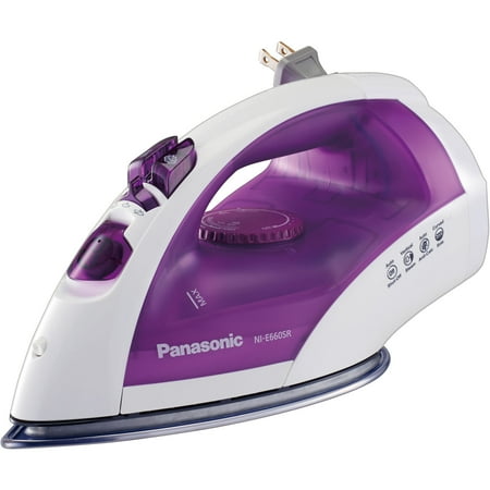 2x2 Angle Iron Panasonic Steam Circulating Iron and Vertical Steamer with Curved, Non-Stick Stainless Steel Soleplate in Violet/White ()