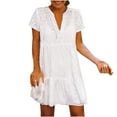 thumbnail image 1 of Mini vestido liso de manga corta informal con cuello en V bohemio a la moda para mujer Fridja  bnh4001, 1 of 9
