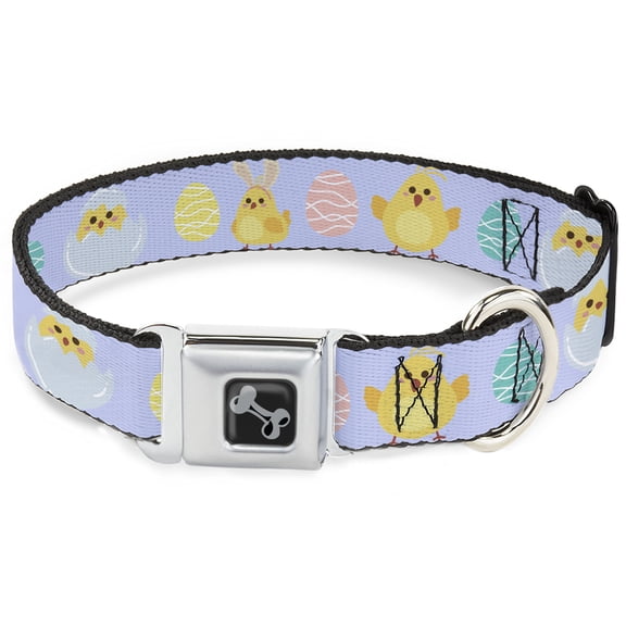 Buckle-Down Pet Collar, Dog Collar Metal Seatbelt Buckle, Easter Chicks and Eggs Lavender, 9.5 to 13 Inches 1.0 Inch Wide