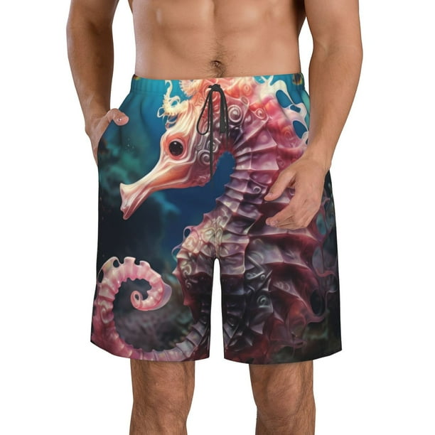 Balery Ocean Seahorse Traje de Baño Estilo Hawaiano para Hombre, Shorts de Secado Rápido con Bolsillos-XX-Large