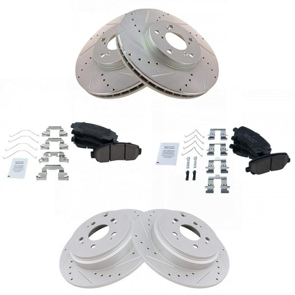 TRQ Front and Rear Performance Brake Pad & Rotor Kit Brake Pads Brake Rotors Set Ceramic Premium G-Coated Fits Select 2011-2014 Honda Odyssey