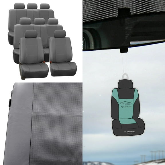 FH Group, 3 Row 8 Seaters SUV Van Seat Covers Gray w/ Free Air Freshener, Airbag Compatible / Split Bench Covers