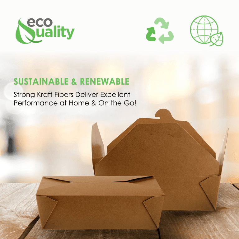 25 PACK] Take Out Food Containers 66 oz Kraft Brown Paper Take Out Boxes Microwaveable Leak and Grease Resistant Food Containers - To Go Containers for Restaurant, Catering - Recyclable Lunch Box #3 