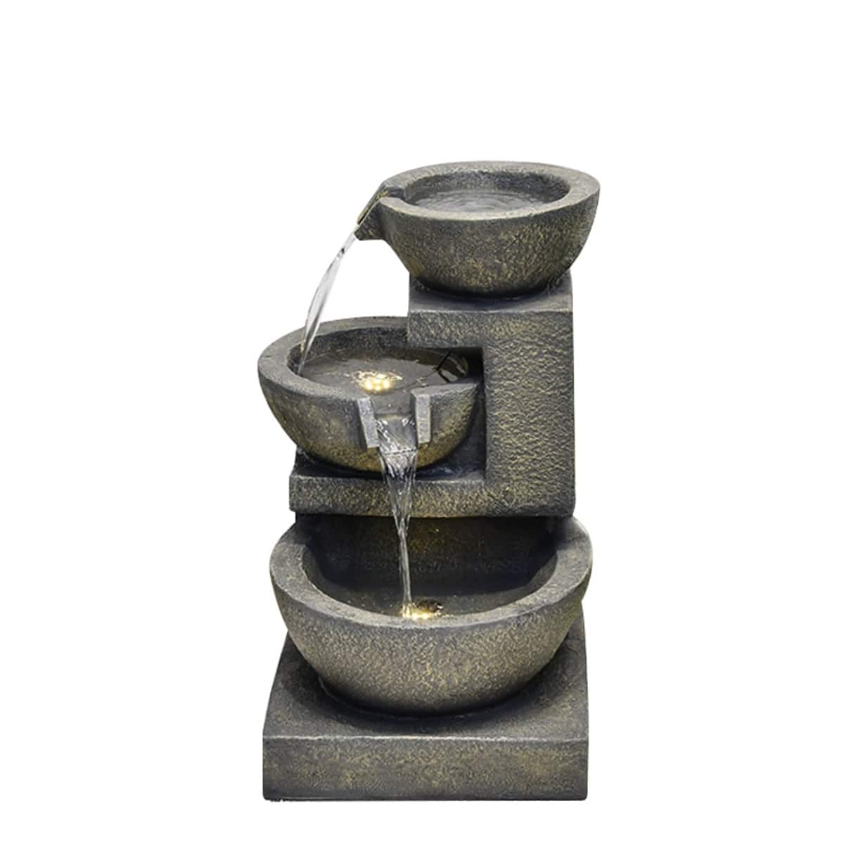 Hi-Line Gift 3-Bowl Fountain with 2 Warm White LED Lights, Cascading Design