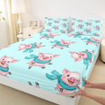 thumbnail image 3 of Homewish Funny Farm Pig Full Size Sheets for Child, Kawaii Cute Animal Bed Sheets, Blue Pink Cartoon Sheet Sets, Luxury Bedroom Decor, 4pcs, 3 of 7