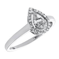 10K White Gold Round & Baguette Diamond Halo Teardrop Engagement Ring 1/6 CT.