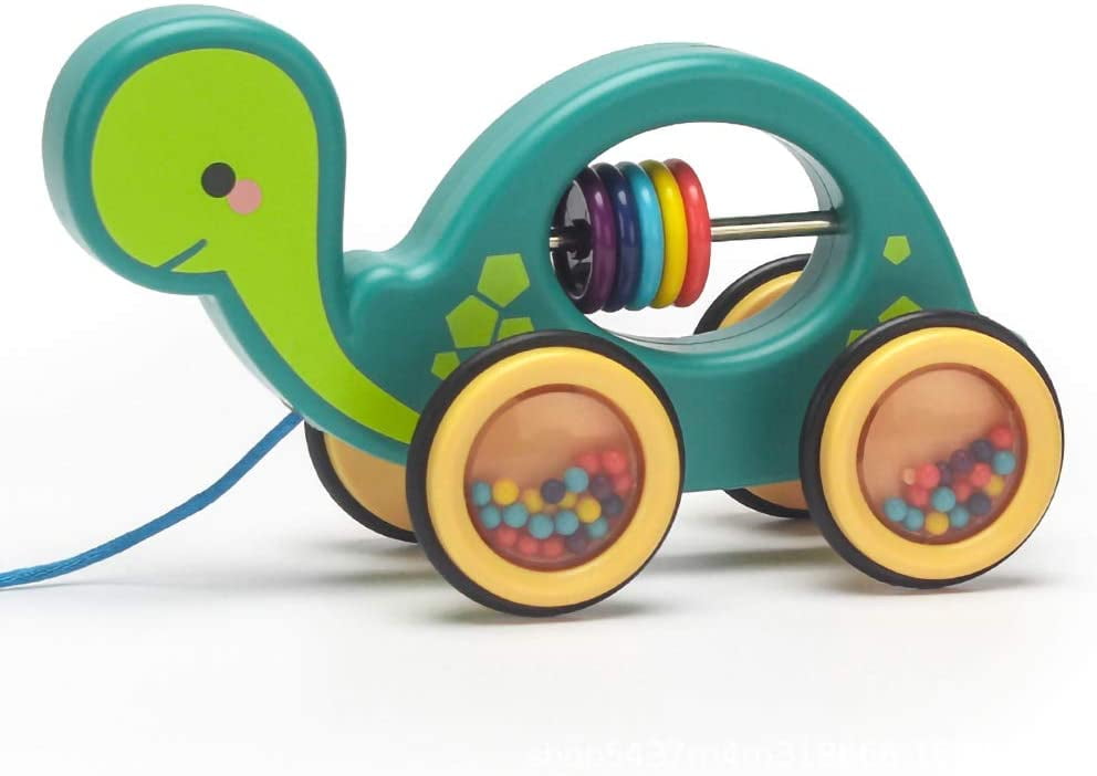 Toddler Push & Pull Toys, Pull-Along Baby Toy with Rubber Rimmed Wheels, Family Early Learning and Motor Skills Toy (Tortoise)
