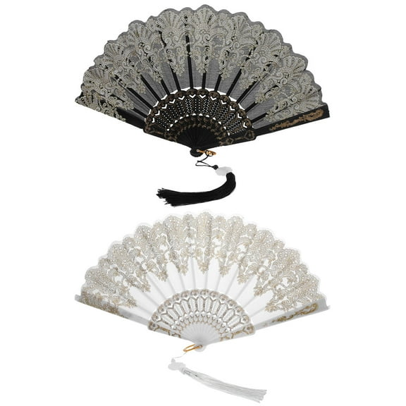 unbranded  2 Pcs Portable Fan Rave Accessories Embroidered Flower Lightweight Hand Bride