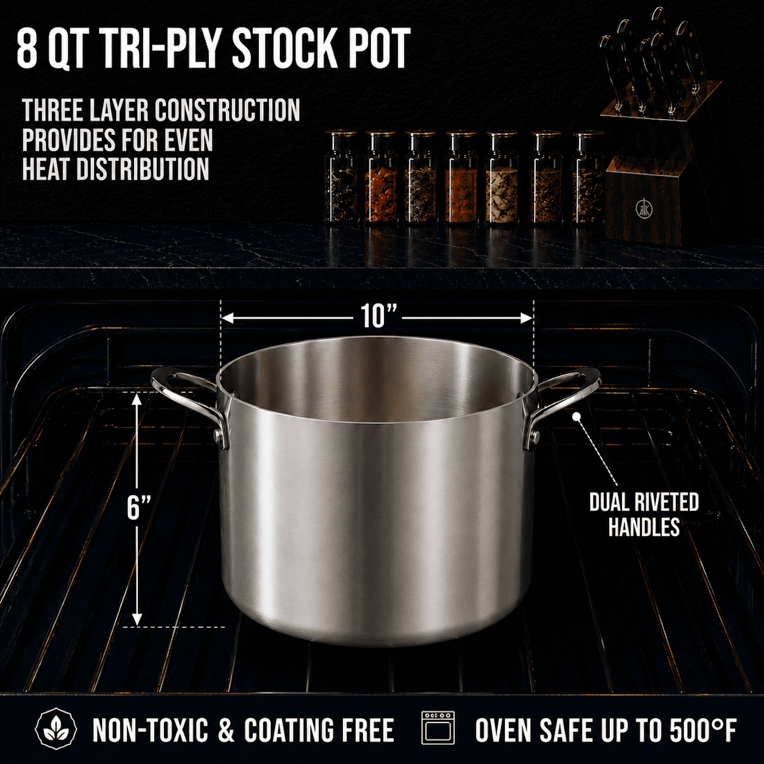 CoreClad 8-Quart Tri-Ply Stainless Steel Stock Pot, Induction Ready