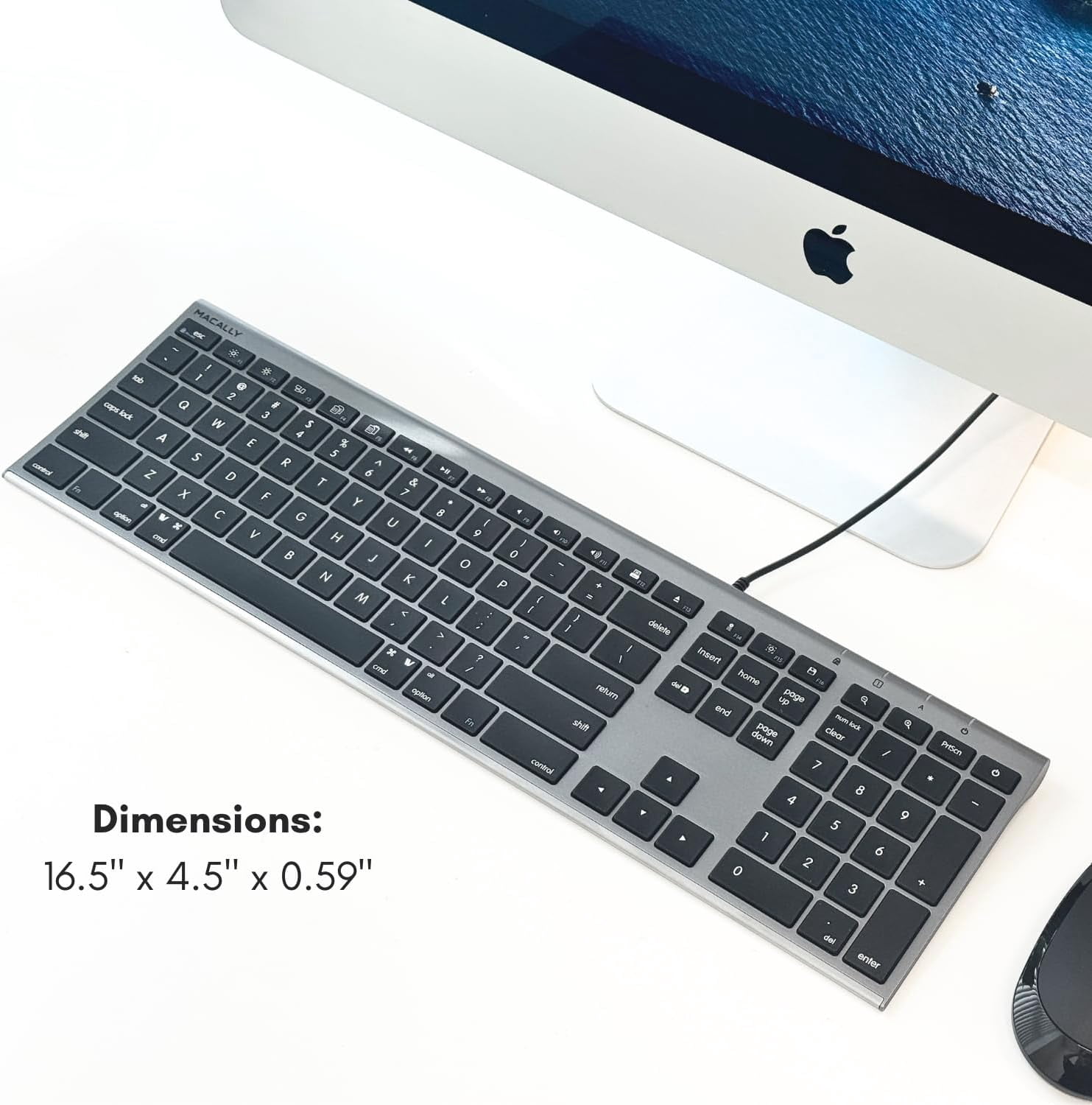 Macally USB C Keyboard (Upgraded) - Dual USB A + C Plug - Wired Keyboard for Mac - Ultra Slim, 20 Shortcuts, 110 Scissor Keys