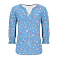 thumbnail image 6 of QQAMB Womens T-Shirts Elegant Casual V-Neck Floral Printed 3/4 Length Sleeve Smocked Cuffs Dressy Blouse T-Shirts Blue S, 6 of 6