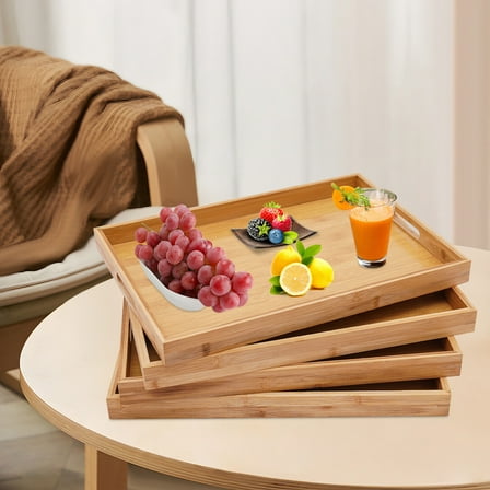 4 Set Commercial Bamboo Food Cakes Serving Trays, Tabletop Dessert Holder