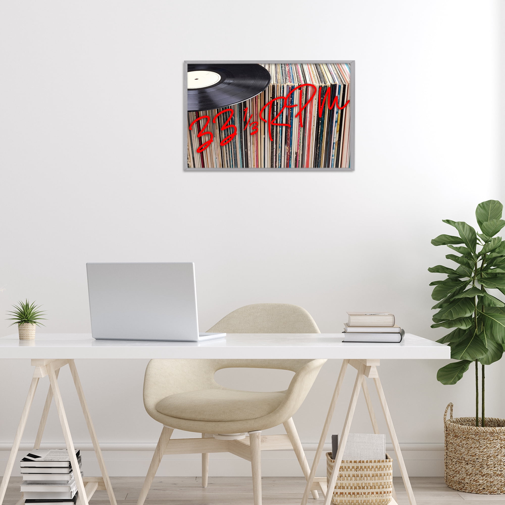 Stupell Industries Vinyl Record Stack Collection Gray Framed Giclee Art, design by Lil' Rue