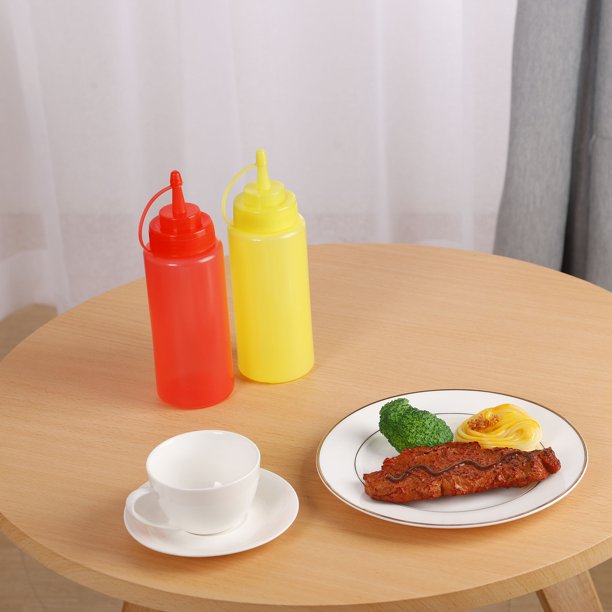 Red Yellow 24oz Squeeze Bottle Ketchup Mustard BBQ Containers Kitchen Condiment Dispenser Jar