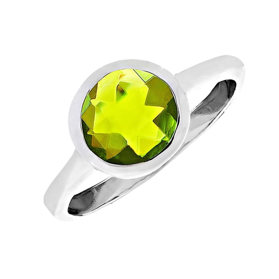 Silverly Women's 925 Sterling Silver Synthetic Peridot Round Green Gemstone Ring
