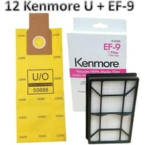 Replacement Kit for Kenmore Elite 31150. 12 Style U Allergen Bags 50688   1 Sears Kenmore EF-9 Filter 53296. Kenmore Elite 31150 Bag and Filter Supply Kit.