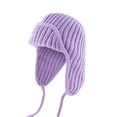 thumbnail image 2 of Wutalume Women's Aviator Style Winter Hat, Large Size Fleece Lined Wool Beanie for Big Head, Fashionable Warm Knit Cap for Cold Weather,Purple, 2 of 4