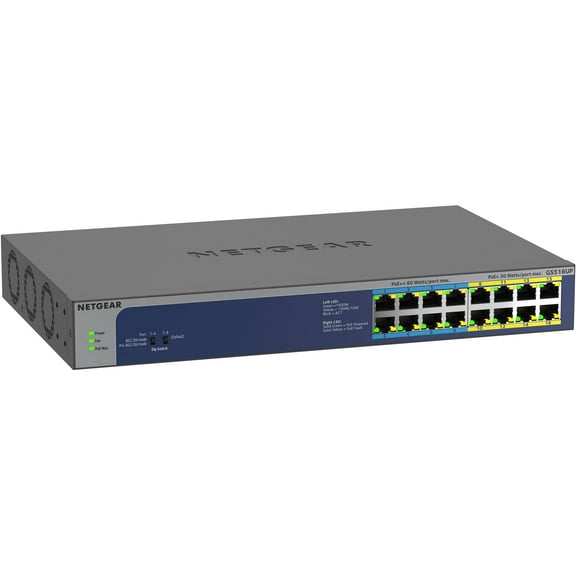 NETGEAR 16-Port Gigabit Ethernet High-Power PoE  Unmanaged Switch with 8-Ports. Gray