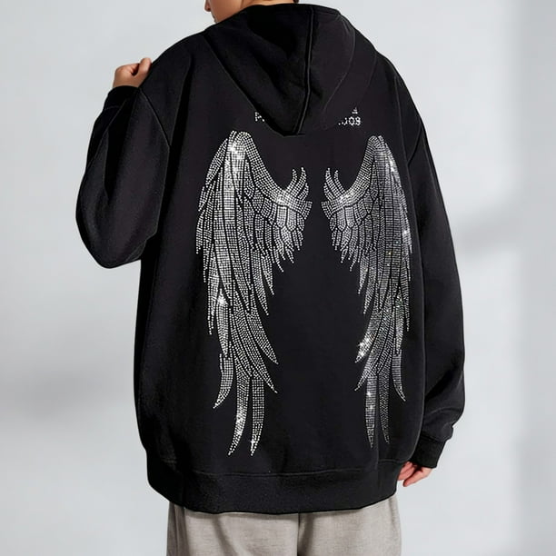 MHFRRA Sudadera con Capucha Unisex de Estilo Callejero con Diamantes de Imitación y Forro de Invierno de Gran Tamaño Negro