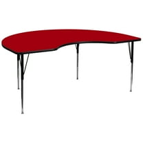 Flash Furniture Wren 48''W x 96''L Kidney Red Thermal Laminate Activity Table - Standard Height Adjustable Legs