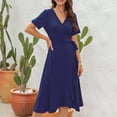thumbnail image 4 of IROINNID Casual Dresses For Women Going Out Summer Plain Short-sleeved V-neck Long Dress, 4 of 5
