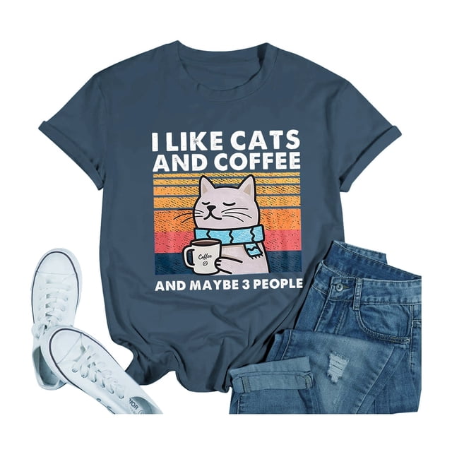 LUOGENLI T-shirts pour Femme pour Femmes Mode Féminine Décontractée Imprimé Col Rond Manches Courtes T-Shirt Haut T-shirts pour Femmes T-shirts Graphiques T-shirts Pêche la Saint-Patrick Bleu Marine m