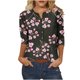 thumbnail image 1 of Tops de Algodón para las Mujeres Impreso Botón 3/4 Manga Suelta Tee, Suave Casual 3/4 Manga Superior, 1 of 4