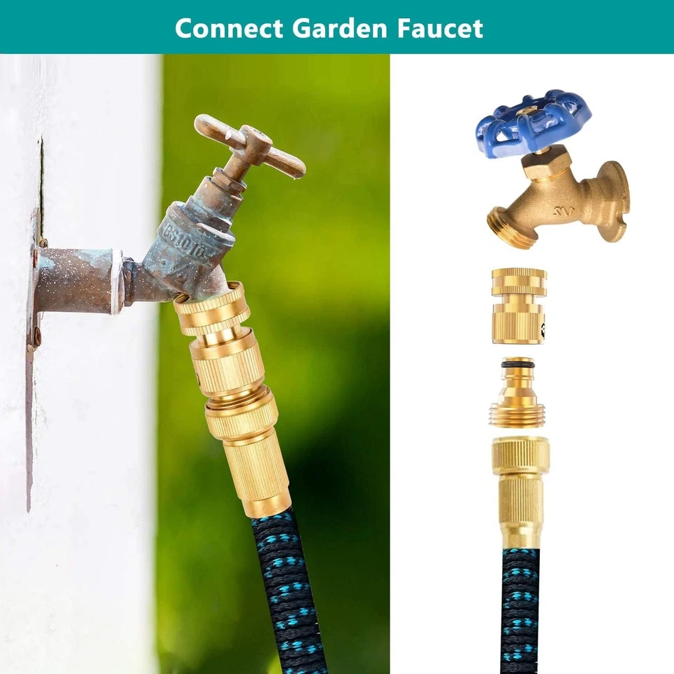 PURELY- 2 Pack 3/4 Garden Hose Quick Connect Water Solid Brass Female Male Connector Set