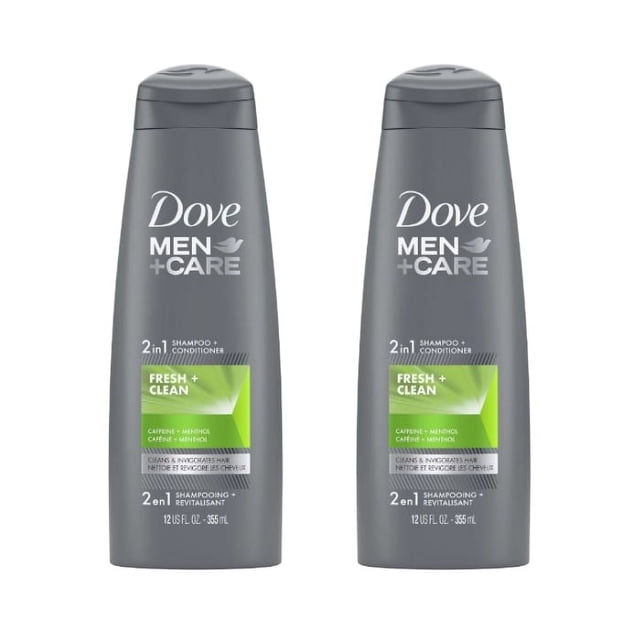 Dove Men+Care Fresh Clean 2-in-1 Shampoo and Conditioner with Caffeine and Menthol, 12 fl oz (2 pack)
