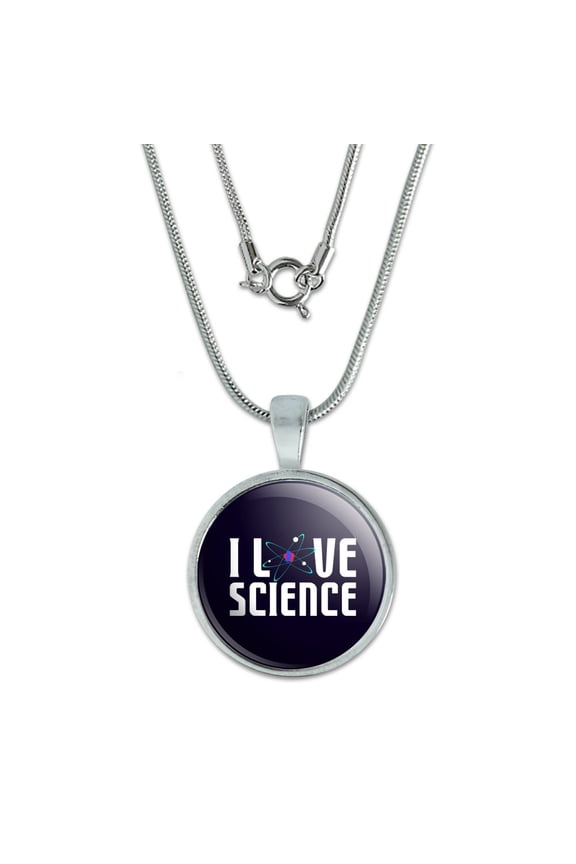 I Love Science Atom 0.75" Pendant with Sterling Silver Plated Chain