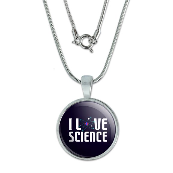 I Love Science Atom 0.75" Pendant with Sterling Silver Plated Chain