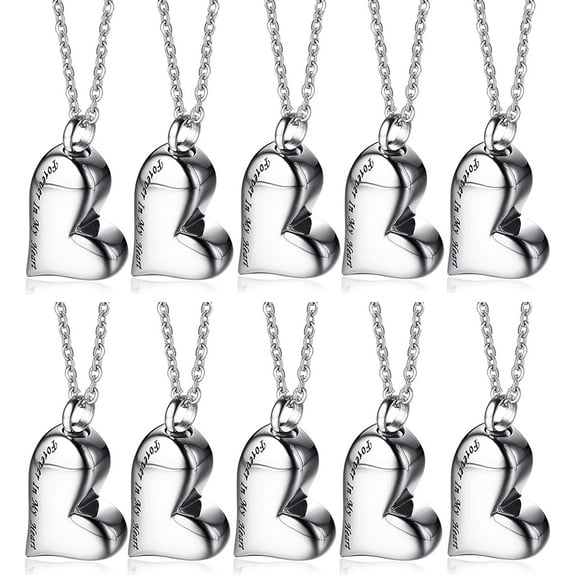Heart Urn Necklace for Ashes - Memorial Cremation Jewelry for Ashes,Forever in My Heart Urn Locket for Ashes Stainless Steel Urns Pendant Keepsake Jewelry A.Pack of 10-Plain {件数}