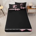 thumbnail image 4 of Manfei Personalized Monogrammed Gifts Zipper Full Size Comforter Sets with Fitted Sheet and 2 Pillowcases,Kawaii Bowknot Alphabet E Zipper Bedding Set,Black Reversible,4-Piece, 4 of 7