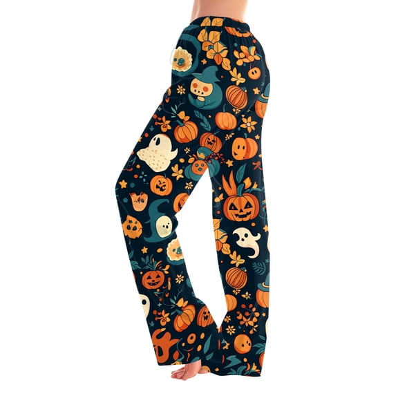 Fabrcox Halloween Women Pajama Pants Pumpkin Ghost Moon Womens Sleep Pants Fall Winter Festival Soft Womens Lounge Pants Orange L