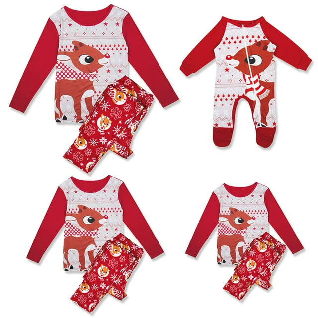 Ensemble de Pyjamas de Noël pour la Famille Renne Haut à Manches Longues Pantalon Flocon de Neige