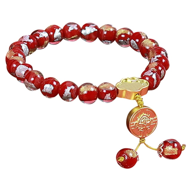 Pulsera hecha a mano de cuentas de vidrio de lámina dorada, pulseras elásticas elásticas, para meditación para hombres y mujeres