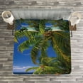 thumbnail image 3 of Ambesonne Plant Quilted Bedspread Set 3 Pcs, Maldives Palms Sky, King Size, Sky Blue Green, 3 of 3