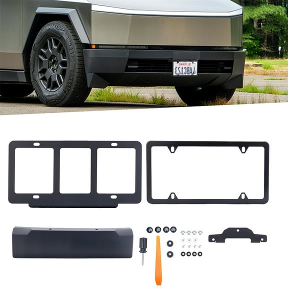 Front License Plate Compatible with Tesla Cybertruck 2024 2025 Car Accessories, No Drilling, Metal Material, Anti-Theft, Matte Black