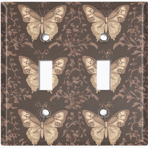 Metal Light Switch Wall Plate Outlet Cover (Printed Image of Butterfly Pattern - Double Toggle)