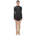 thumbnail image 2 of Doomiva Women Figure Skating Outfit Long Sleeve Rhinestone Dress with Mesh Boot Cover Tights Black XL, 2 of 5