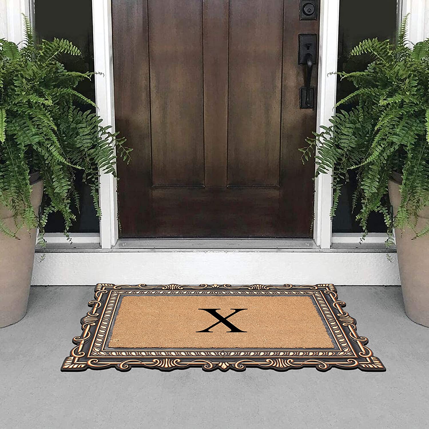 A1HC Natural Rubber & Coir 24x36 Monogrammed Doormat For Front Door, Anti-Shed Treated Durable Doormat for Outdoor Entrance, Heavy Duty, Low Profile, Easy to Clean, Long Lasting Front Porch Entry Rug
