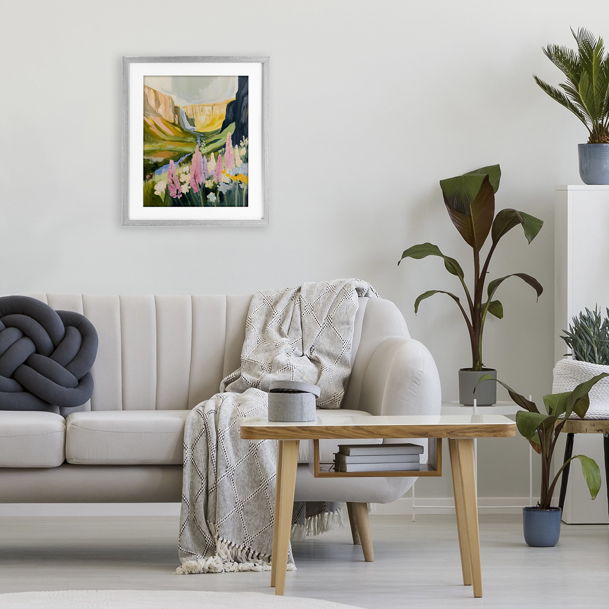 Stupell Industries Waterfall and Valley in Bloom Gray Framed Print Under Glass, design by The Prints Vibe